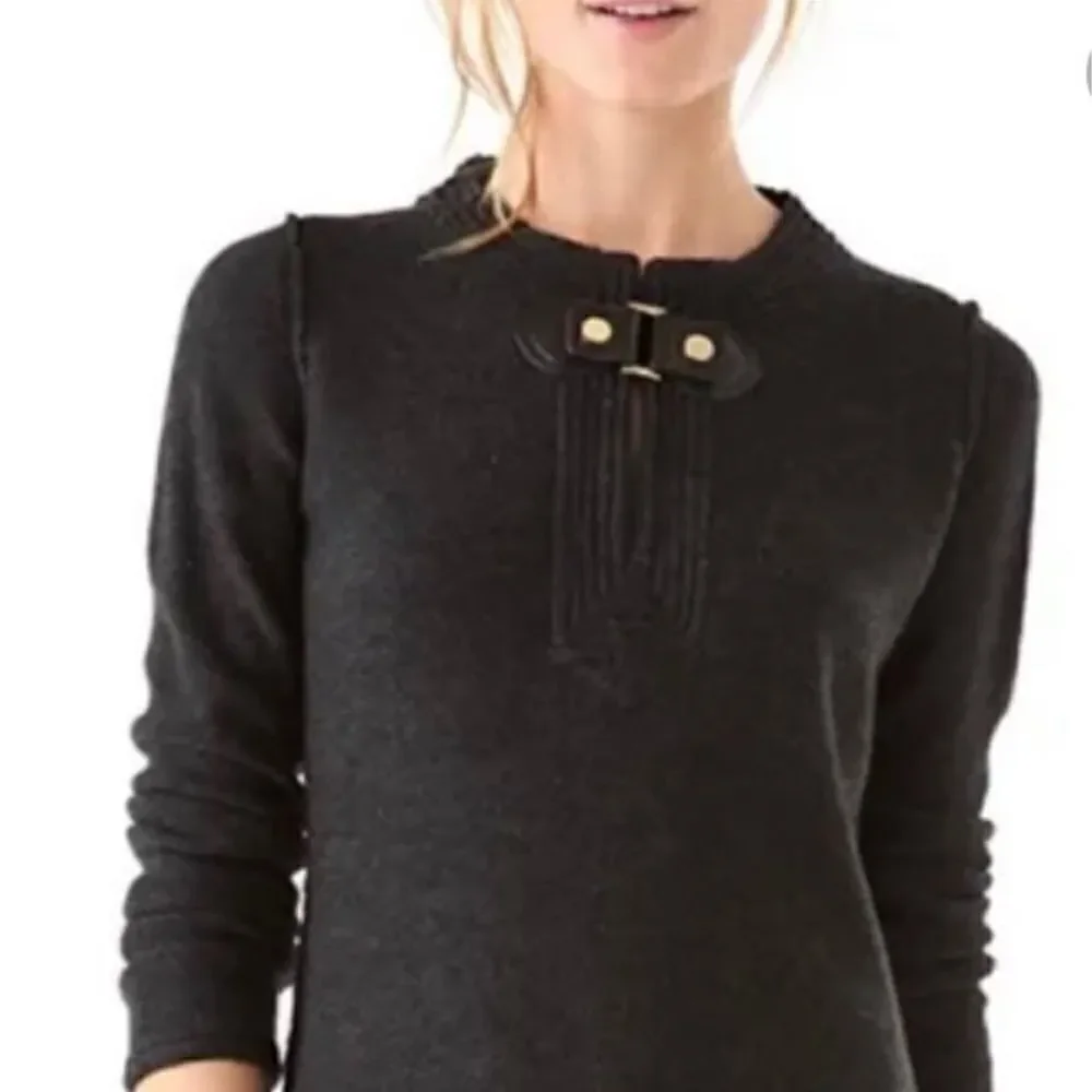 Tory Burch Mim Tunic Sweater Leather Buckle Keyhole Wool Alpaca Size S